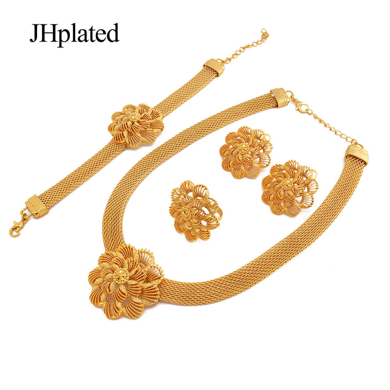 Seturi de bijuterii de mireasa placate cu aur de moda hawaiana, cercei, bratara, inel, cadouri, set de bijuterii de nunta pentru femei