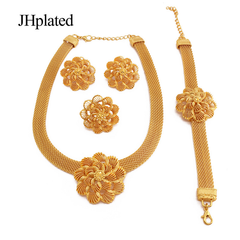 Seturi de bijuterii de mireasa placate cu aur de moda hawaiana, cercei, bratara, inel, cadouri, set de bijuterii de nunta pentru femei