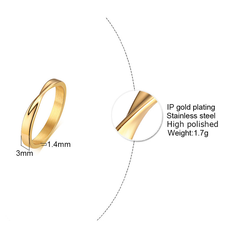 Inel Mobius pentru femei subțire de 3 mm Charm din oțel inoxidabil Verighetă Mobius Infinite Love Gitfs