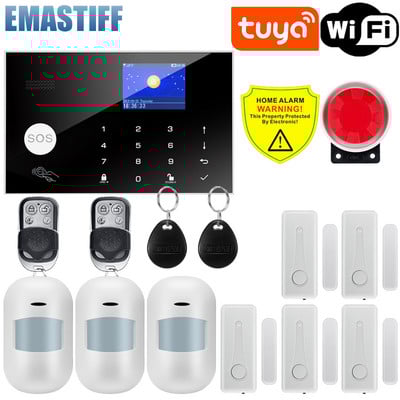 Tuya Smart WiFi GSM Sistem de alarmă de securitate la domiciliu 433MHz Kit de alarmă antiefracție cu fir fără fir funcționează cu telecomandă Alexa Google APP