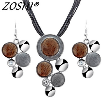 ZOSHI Geometry Circle Pendant Колие Комплекти обеци Многослойни кожени колиета Обеци Продажба на едро Сватбен костюм Комплект бижута