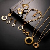 Trend rozsdamentes acél ékszer szett Vintage fekete, kerek, római számokkal függő nyaklánc fülbevaló nőknek, mindennapi viselethez buligyűrű