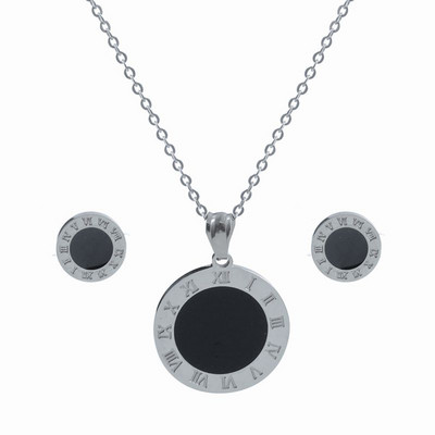 Trend rozsdamentes acél ékszer szett Vintage fekete, kerek, római számokkal függő nyaklánc fülbevaló nőknek, mindennapi viselethez buligyűrű