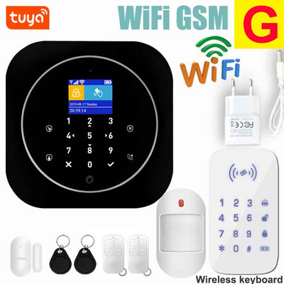 Wifi GSM mājas signalizācijas sistēma IOS Android Tuya APP RFID LCD skārienjutīgā tastatūra 433MHz bezvadu sensoru komplekts Signalizācija 11 valodu pārslēgšanai