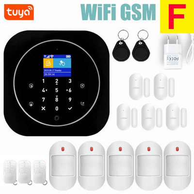 Wifi GSM mājas signalizācijas sistēma IOS Android Tuya APP RFID LCD skārienjutīgā tastatūra 433MHz bezvadu sensoru komplekts Signalizācija 11 valodu pārslēgšanai