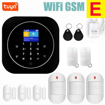 Wifi GSM mājas signalizācijas sistēma IOS Android Tuya APP RFID LCD skārienjutīgā tastatūra 433MHz bezvadu sensoru komplekts Signalizācija 11 valodu pārslēgšanai
