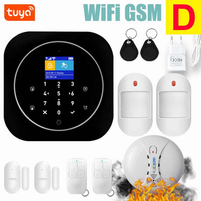 Wifi GSM mājas signalizācijas sistēma IOS Android Tuya APP RFID LCD skārienjutīgā tastatūra 433MHz bezvadu sensoru komplekts Signalizācija 11 valodu pārslēgšanai