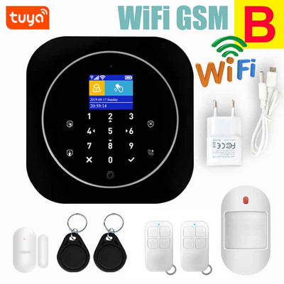 Wifi GSM mājas signalizācijas sistēma IOS Android Tuya APP RFID LCD skārienjutīgā tastatūra 433MHz bezvadu sensoru komplekts Signalizācija 11 valodu pārslēgšanai