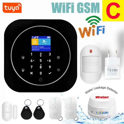 Wifi GSM mājas signalizācijas sistēma IOS Android Tuya APP RFID LCD skārienjutīgā tastatūra 433MHz bezvadu sensoru komplekts Signalizācija 11 valodu pārslēgšanai
