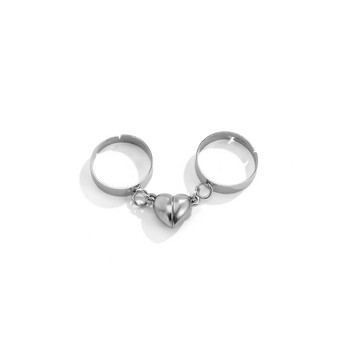 2Pcs Magnet Heart Couple Rings Hip Hop Punk Cuban Chain Сдвоени пръстени за влюбени Приятел Регулируеми бижута Подарък за Свети Валентин