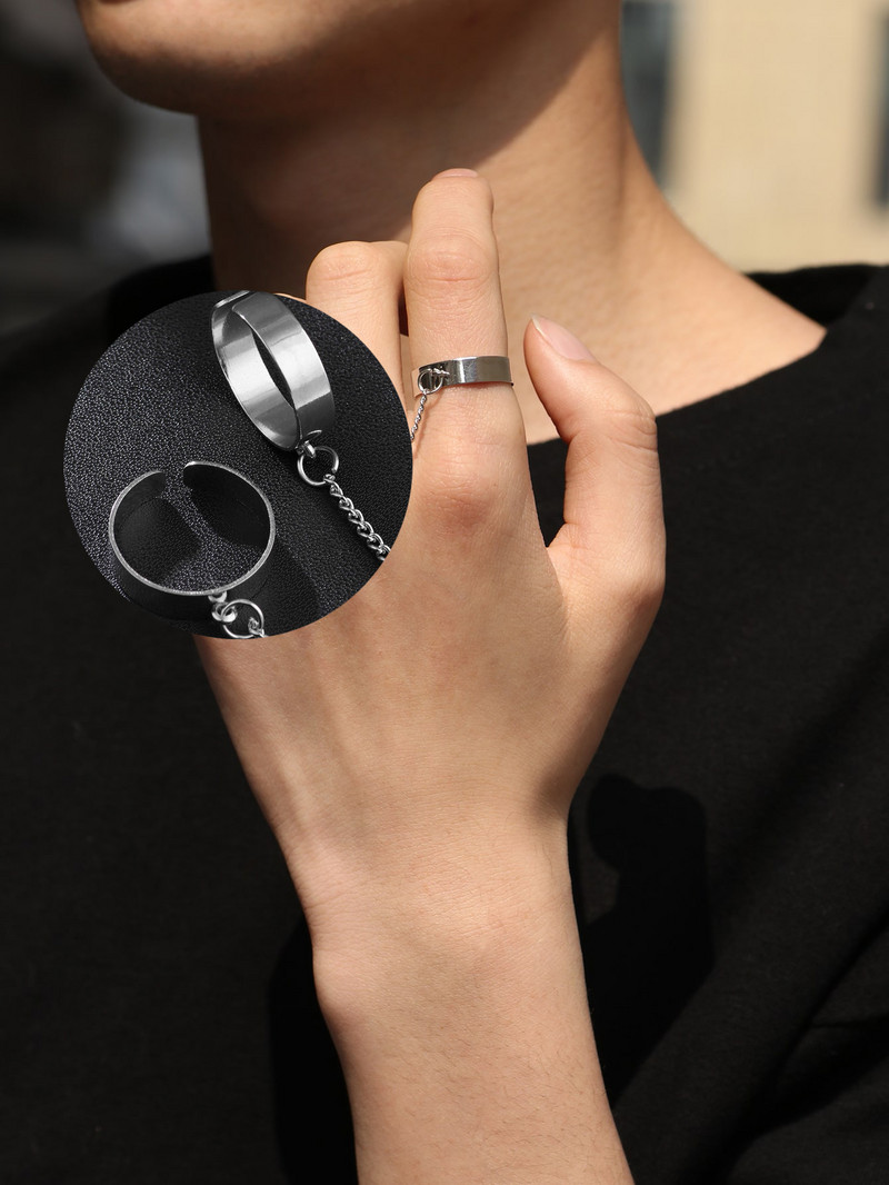 Inele populare cu ciucuri de culoare argintie cu lanț Inele late pentru femei bărbați inel punk Accesorii de bijuterii Cadouri