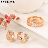 SYOUJYO Fashion 585 de culoare aur roz inele cercei set de bijuterii model goluri dublu rând scânteie zircon natural bijuterii nunta