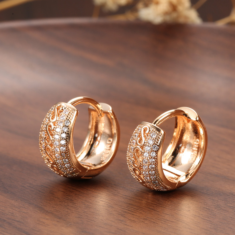 SYOUJYO Fashion 585 de culoare aur roz inele cercei set de bijuterii model goluri dublu rând scânteie zircon natural bijuterii nunta