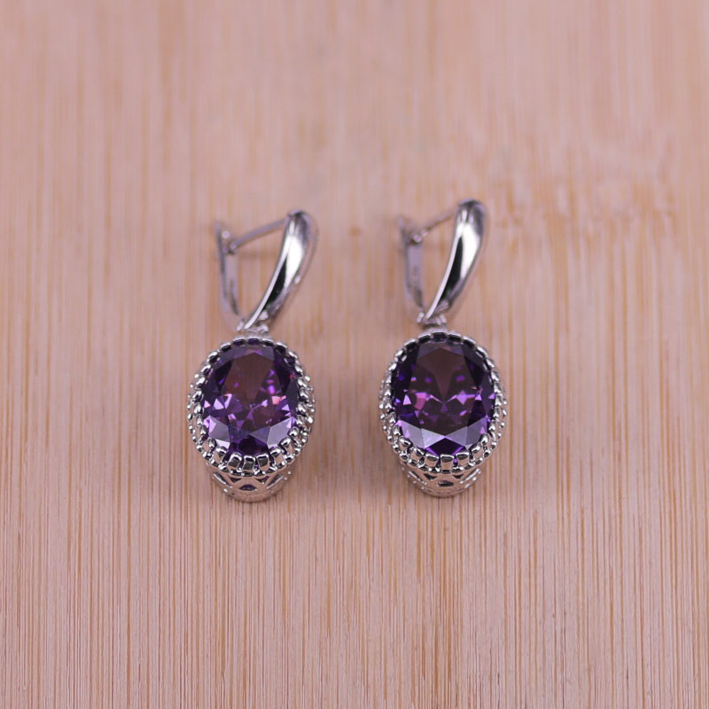 Tippkvaliteediga peen lilla hõbedane naiste pulmakee kõrvarõngas tsirkoonkristallidest ehete komplektid