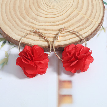 Bohemia Fashion Fabric Flower Earring Розови висящи обеци за жени Преувеличени парти бижута Плажни аксесоари Бижута Подаръци