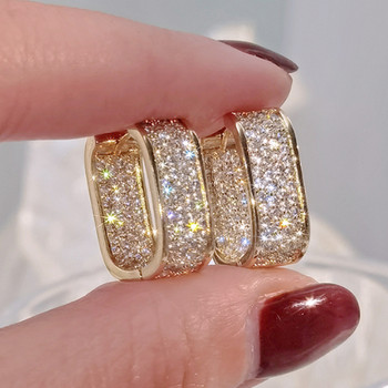 Huitan Bling Bling CZ Hoop σκουλαρίκια για γυναίκες Πολυτελές χρυσό χρώμα/ασημί Χρώμα μόδας Contracted Lady Earrings Drop Ship Jewelry