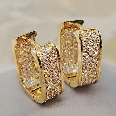 Huitan Bling Bling CZ Hoop Earrings for Women Луксозни златни/сребърни модни дамски обеци Drop Ship Jewelry