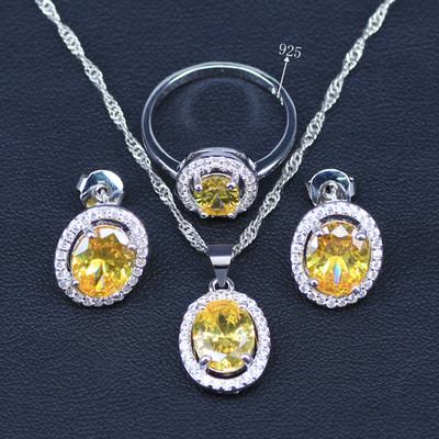 Seturi de bijuterii de culoare argintiu, cu șampanie, lumină naturală, pentru femei, cercei/pandavant/colier/inele de nuntă