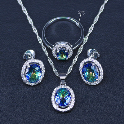 Seturi de bijuterii de culoare argintiu, cu șampanie, lumină naturală, pentru femei, cercei/pandavant/colier/inele de nuntă