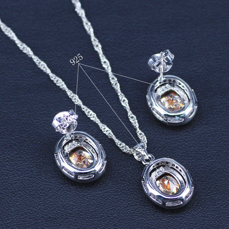 Seturi de bijuterii de culoare argintiu, cu șampanie, lumină naturală, pentru femei, cercei/pandavant/colier/inele de nuntă