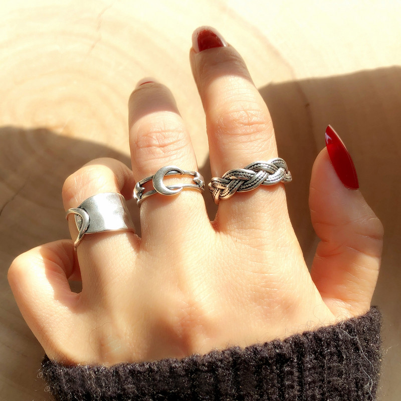 Vintage prstenje za žene Boemski izrezbareni okvir Opal crni ahat Antikni posrebreni nakit za plažu Etnički prsten