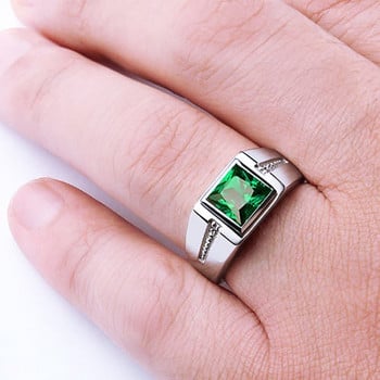 Елегантен зелен кристален пръстен за мъже, жени, модни парти бижута, подарък, широк сребърен пръстен