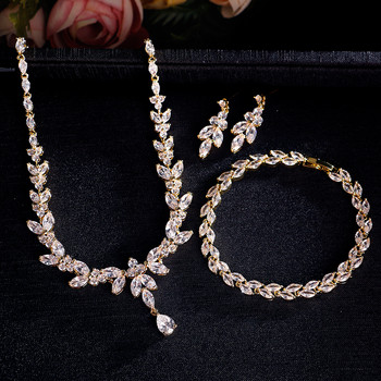ZAKOL Luxury Brilliant Σκουλαρίκια κολιέ με φύλλα Zirconia Δαχτυλίδια Βραχιόλια Σετ Γυναικεία CZ Drop Νυφικά κοσμήματα γάμου Σετ Νέα