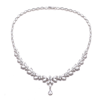 ZAKOL Luksuzna briljantna ogrlica od listova cirkonija, naušnice, prstenje, narukvice, set za žene, set kompleta svadbenog nakita za vjenčanje CZ Novo