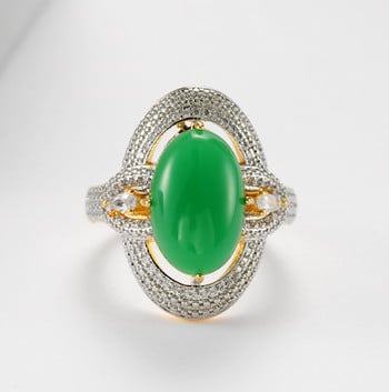 Гореща разпродажба Луксозен елегантен дамски моден инкрустиран зелен пръстен Кух овален женски пръстен Темперамент Ежедневни партита Годежни