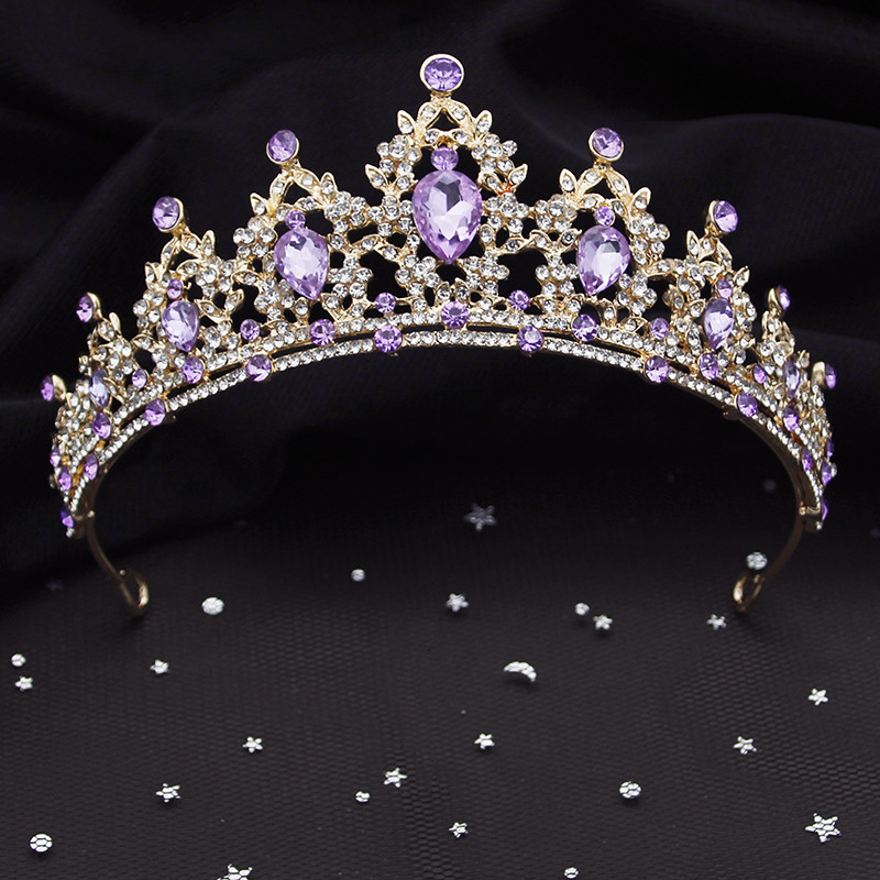 Krāšņi purpursarkana kristāla līgavu rotaslietu komplekti sievietēm Tiaras kroņa līgavas auskari kaklarota kāzu rotaslietu komplekts modes