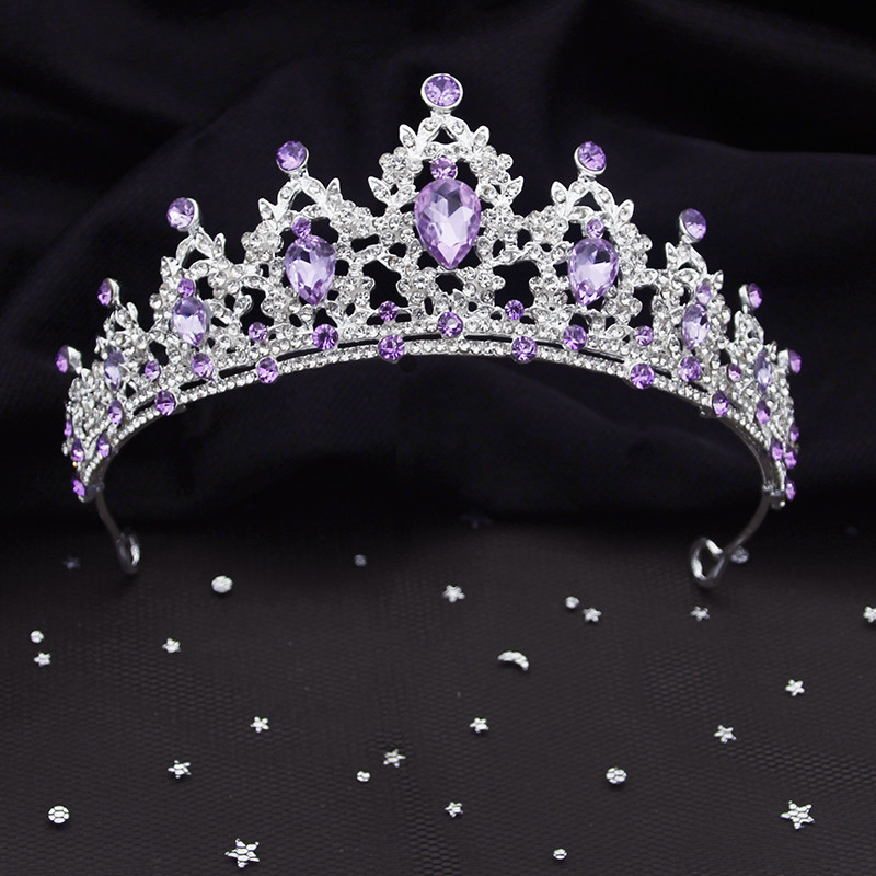 Krāšņi purpursarkana kristāla līgavu rotaslietu komplekti sievietēm Tiaras kroņa līgavas auskari kaklarota kāzu rotaslietu komplekts modes