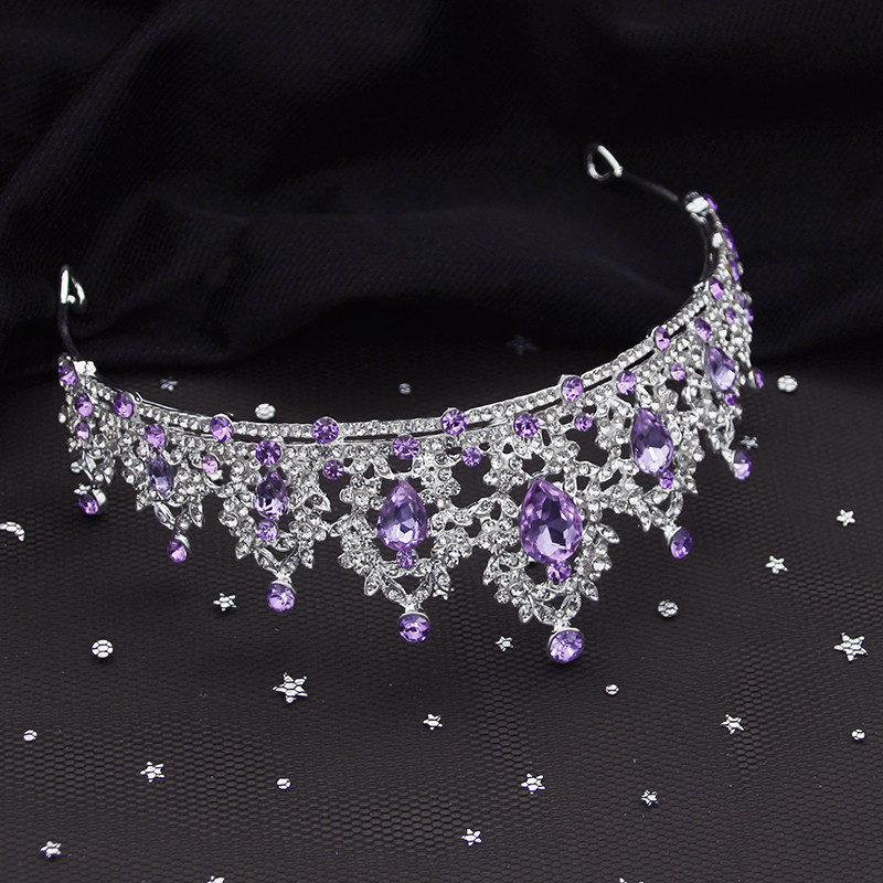 Krāšņi purpursarkana kristāla līgavu rotaslietu komplekti sievietēm Tiaras kroņa līgavas auskari kaklarota kāzu rotaslietu komplekts modes