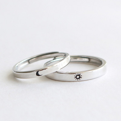 Állítható méretű gyűrű Sun Moon páros gyűrűk minimalista ezüst színű nyitó gyűrűk férfiaknak nők női pár eljegyzési ékszer ajándék