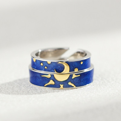 Állítható méretű gyűrű Sun Moon páros gyűrűk minimalista ezüst színű nyitó gyűrűk férfiaknak nők női pár eljegyzési ékszer ajándék