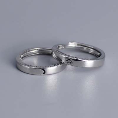 Állítható méretű gyűrű Sun Moon páros gyűrűk minimalista ezüst színű nyitó gyűrűk férfiaknak nők női pár eljegyzési ékszer ajándék