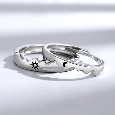 Állítható méretű gyűrű Sun Moon páros gyűrűk minimalista ezüst színű nyitó gyűrűk férfiaknak nők női pár eljegyzési ékszer ajándék