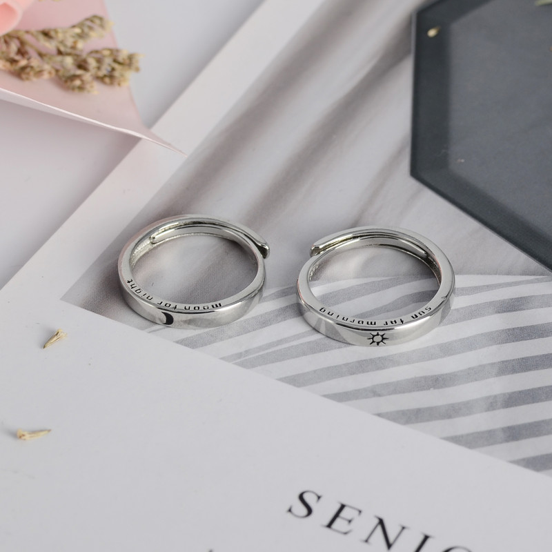 Állítható méretű gyűrű Sun Moon páros gyűrűk minimalista ezüst színű nyitó gyűrűk férfiaknak nők női pár eljegyzési ékszer ajándék
