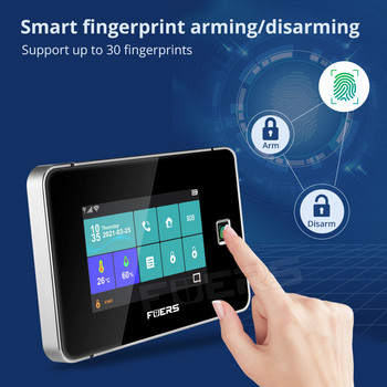 Fuers G60 Интелигентна домашна аларма с пръстов отпечатък WIFI GSM Комплект алармена система за сигурност с интелигентен сензор за движение Alexa Tuya Аларма срещу взлом