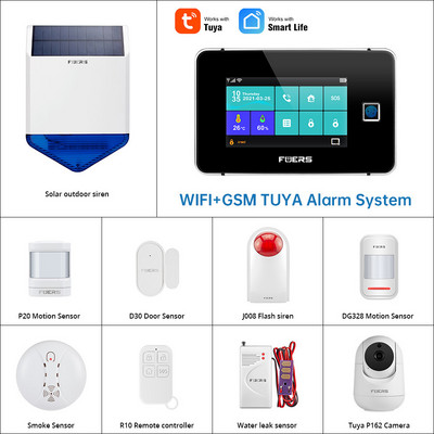 Fuers G60 Интелигентна домашна аларма с пръстов отпечатък WIFI GSM Комплект алармена система за сигурност с интелигентен сензор за движение Alexa Tuya Аларма срещу взлом