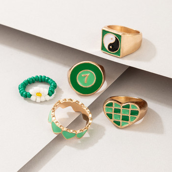 Модни кафяви емайлирани пръстени със сърце за жени Момичета Кристален пръстен Многоцветен комплект зелена смола Акрилни пръстени Бижута anillos