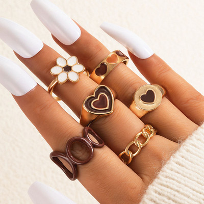 Modno smeđe emajlirano prstenje u obliku srca za žene, djevojke, kristalni prsten, višebojni set akrilnog prstenja od zelene smole, nakit anillos