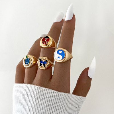 Modno smeđe emajlirano prstenje u obliku srca za žene, djevojke, kristalni prsten, višebojni set akrilnog prstenja od zelene smole, nakit anillos