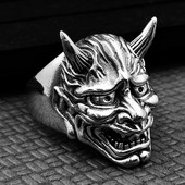 Inel cu masca Hannya retro in stil japonez Inel de Halloween pentru barbati Hip Hop Rock Moda Bijuterii Cadouri Ajustabil