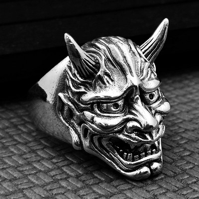 Inel cu masca Hannya retro in stil japonez Inel de Halloween pentru barbati Hip Hop Rock Moda Bijuterii Cadouri Ajustabil