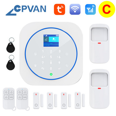 CPVAN Wifi GSM koduhäiresüsteem juhtmeta Tuya nutikad turvaalarmid koos PIR-i liikumisanduriga ukseanduriga Alexa ühilduvad