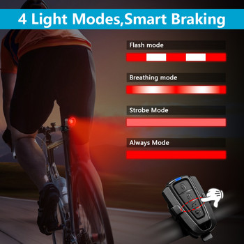 Безжична аларма Hollarm за велосипеди Водоустойчива интелигентна автоматична спирачна сензорна светлина USB зареждане Дистанционно управление Велосипедна лампа против кражба