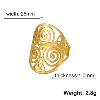 LIKGREAT Triskele Triskelion Регулируеми дамски пръстени от неръждаема стомана Келтски възел Пръстени Спирален амулет Ирландски бижута Подарък Ново в