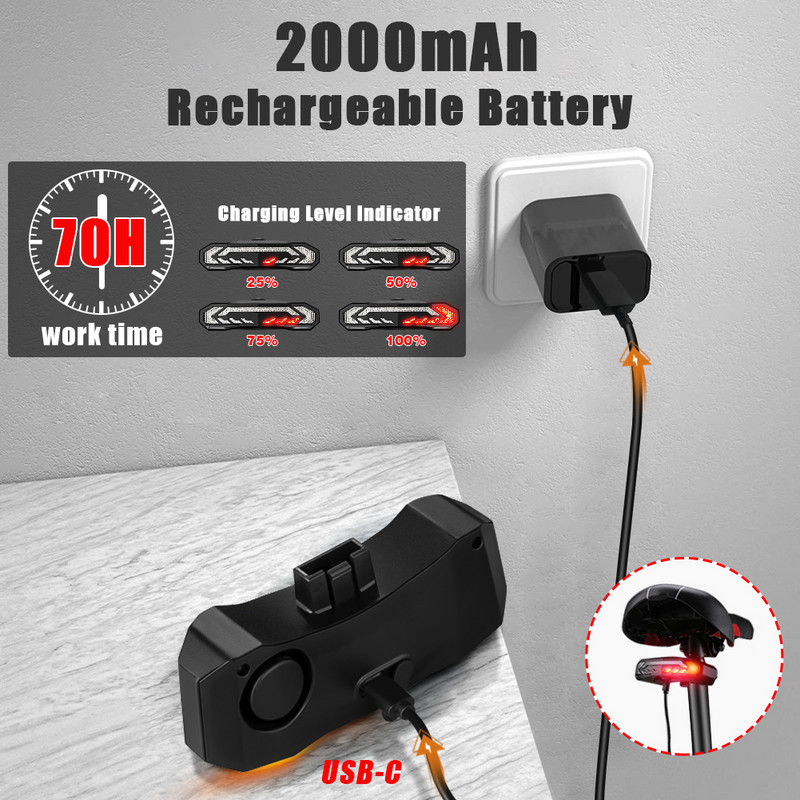 WSDCAM Bike Alarm za bicikle USB Punjivi Vodootporan Sigurnosni alarm za automobile Osjetljivi podsjetnik Vibracija Alarm za motocikle