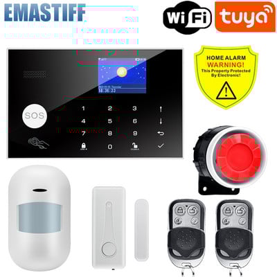 Tuya WIFI GSM alarm systém 433MHz domáci alarm teploty a vlhkosti, bezdrôtový drôtový detektor vlámania, RFID dotyková klávesnica
