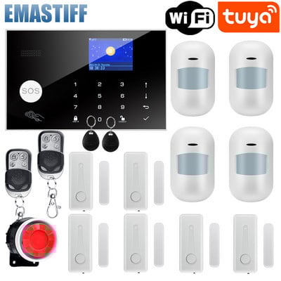Tuya WIFI GSM alarm systém 433MHz domáci alarm teploty a vlhkosti, bezdrôtový drôtový detektor vlámania, RFID dotyková klávesnica